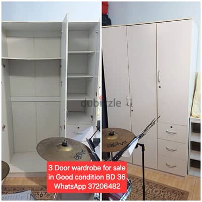 3 Door white wardrobe and other items for sale