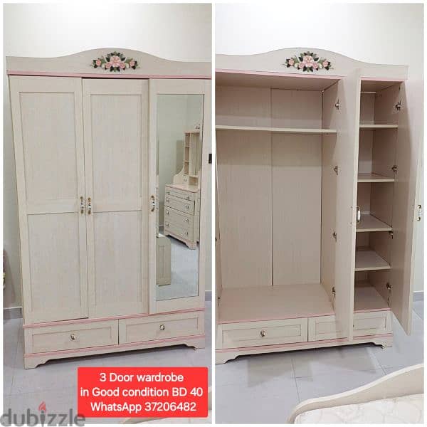 3 Door white wardrobe and other items for sale 10