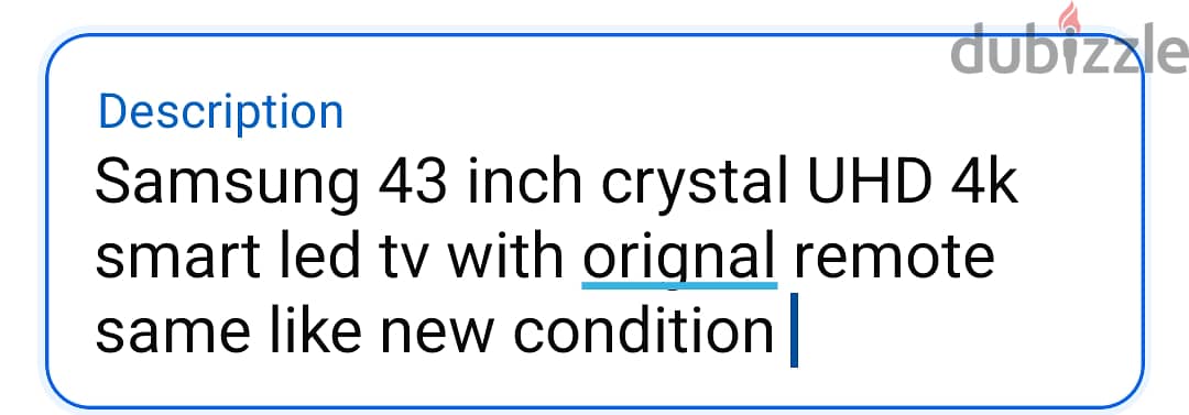 Samsung 43 inch crystal UHD 4k smart led 2