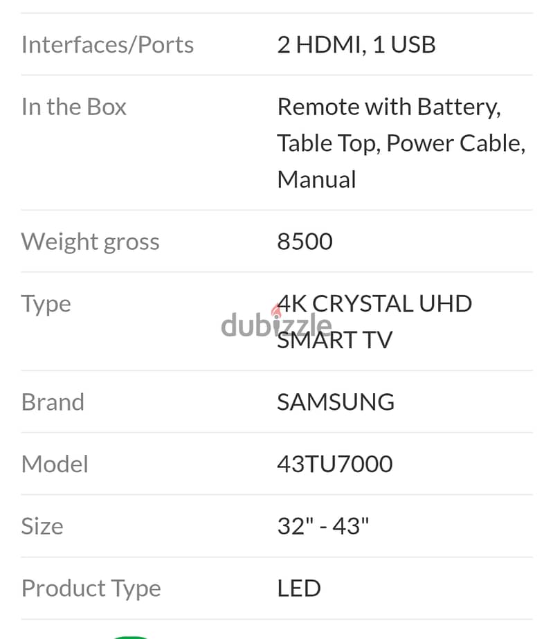 Samsung 43 inch crystal UHD 4k smart led 5