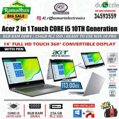 ACER Touch Core i5 10th Gen Laptop + Tablet with Pen 14" Touch 8GB RAM