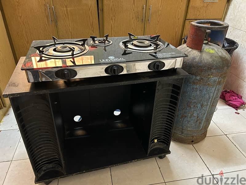 For Sale: 3-Burner Gas Stove with Cylinder & Storage Stand 0