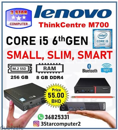 Lenovo Tiny PC Core i5 6th Gen 8GB RAM 256GB SSD M. 2 Bluetooth & Wi-Fi