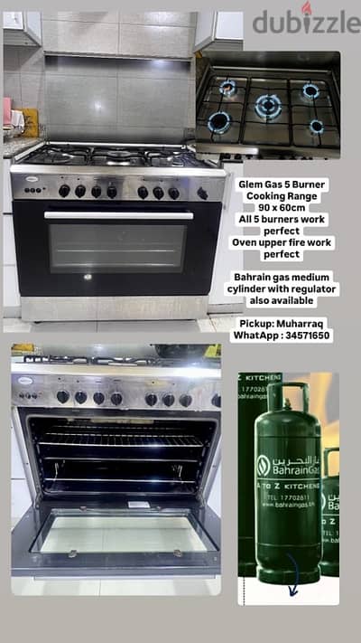 Glemgas 5 Burner Cooking Range 90 x 60cm + Bahrain gas medium cylinder