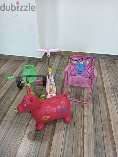 chair, scooter, cycle horse in good condition