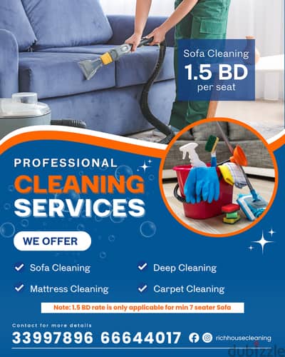 Professional Sofa Cleaning Service at affordable price 1.5 BD per seat