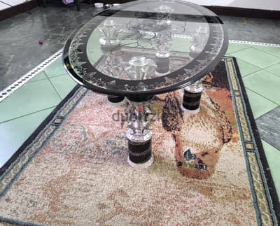 Glass table with carpet