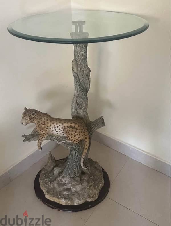 Glass table with jaguar stand scupture 3