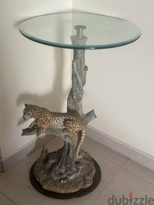 Glass table with jaguar stand scupture 8