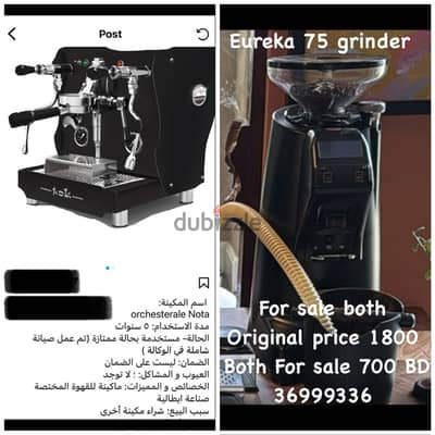 Eureka 75 grinder , Orchestral nota espresso machine