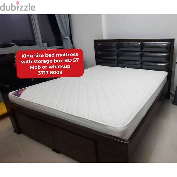 King size bed with mattress and other household items for sale with 3