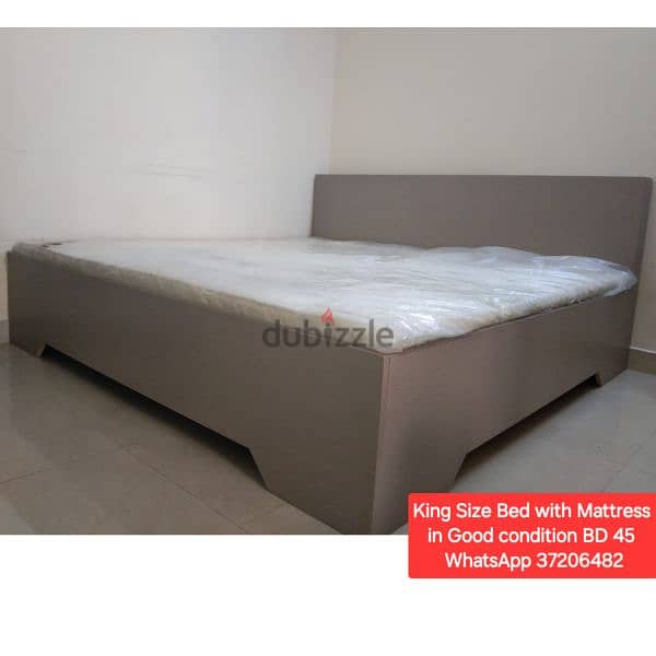 King size bed with mattress and other items for sale 0