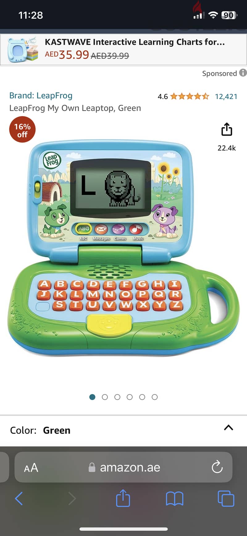 LeapFrog 2 in 1 LeapTop Touch Laptop, Green, Learning Tablet for Kids 4