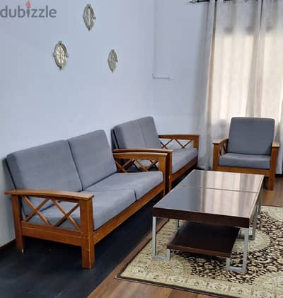 Wooden grey sofa 6 seater with 2 coffee table