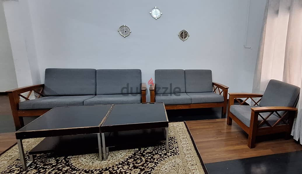 Wooden grey sofa 6 seater with 2 coffee table 1