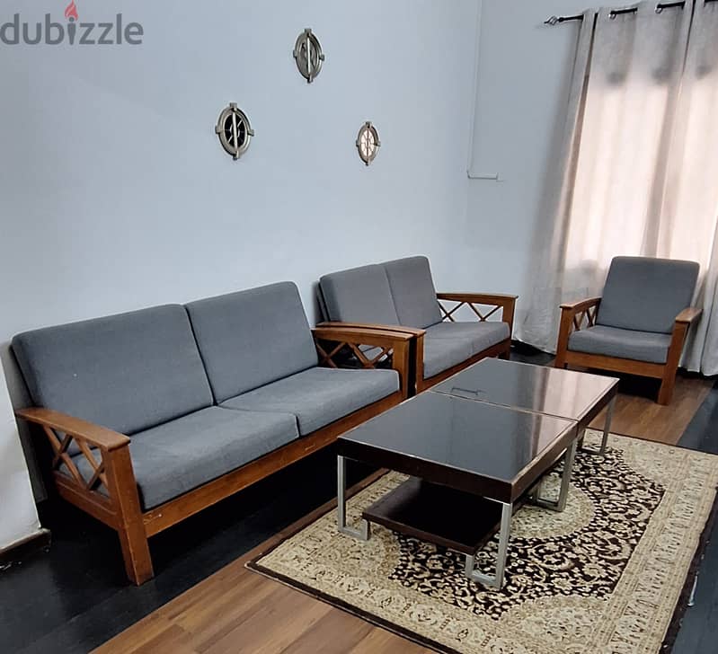 Wooden grey sofa 6 seater with 2 coffee table 2