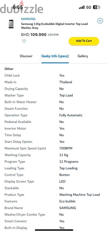 top load washing 11kg