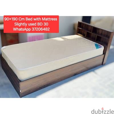 Slightly used Single wooden bed with mattress & other items for sale