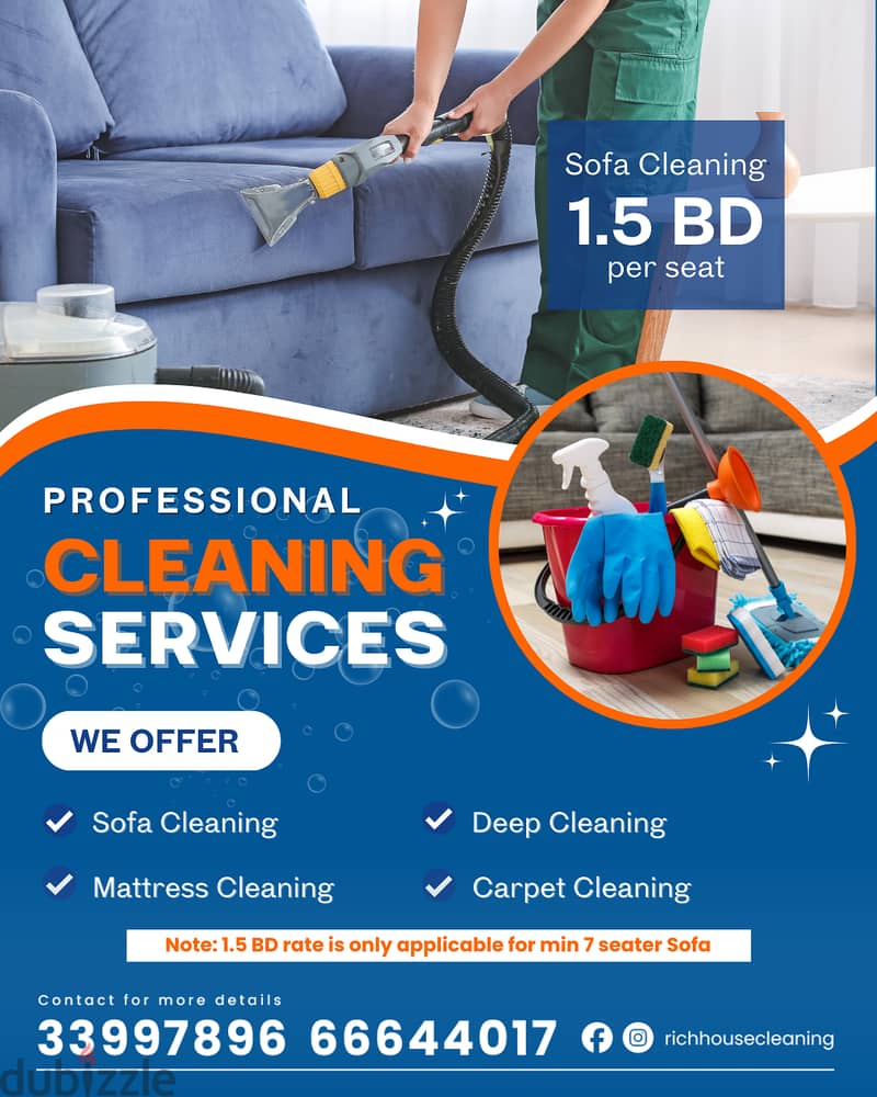 Professional Sofa Cleaning Service at affordable price 1.5 BD per seat 0