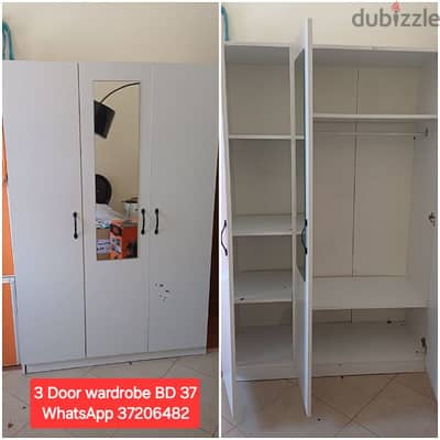 Wardrobe white 3 door with mirror and other items for sale