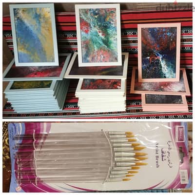 Assorted Hand Paintings & Paintbrushes