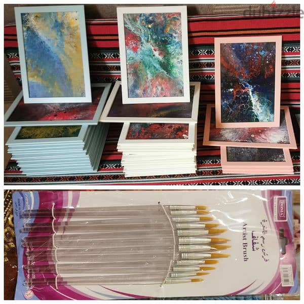 Assorted Hand Paintings & Paintbrushes 0