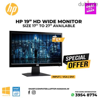 HP 19” Monitor LCD LED Wide Display Good working Cell: 39548774