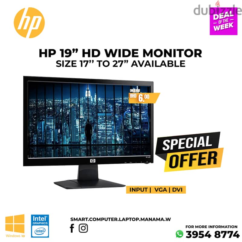 HP 19” Monitor LCD LED Wide Display Good working Cell: 39548774 0