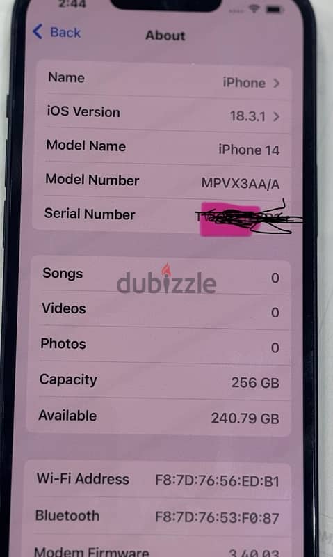 iPhone 14.256 gb. blck clour 0