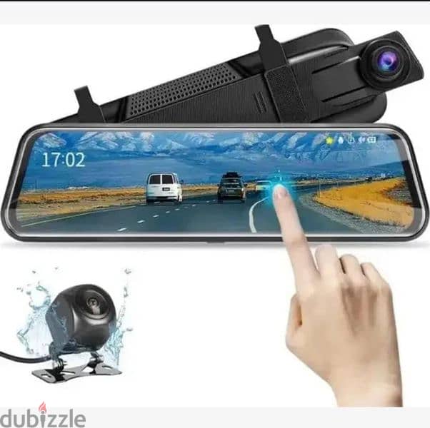 H02 Car DVR Rearview Mirror – 9.66" Touchscreen Dual-Camera Dash Cam 0