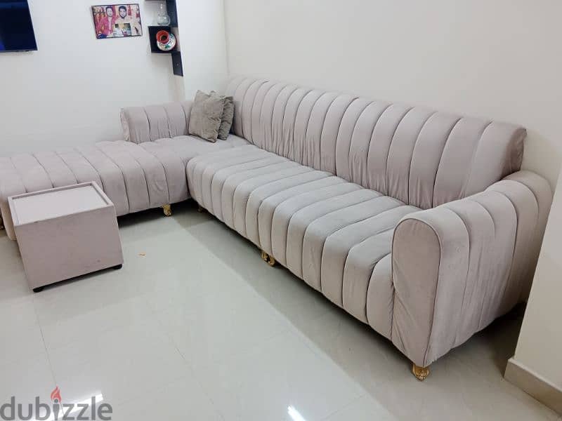 L shape Sofa with stool, table and cushions 1