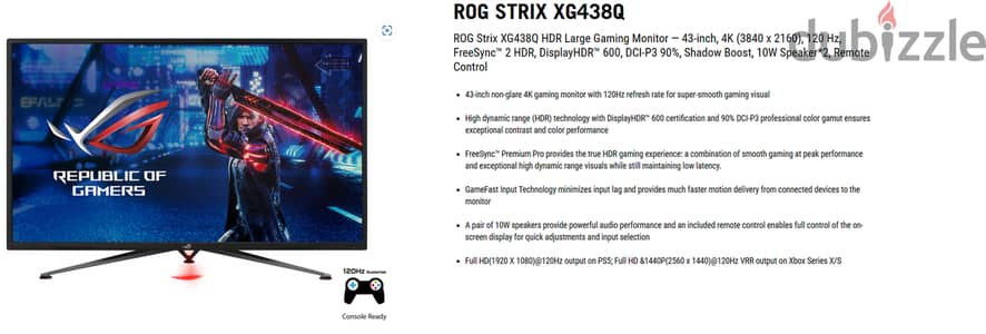 for sale Gaming Monitor ROG STRIX XG438Q 43 inch 4K 120Hz