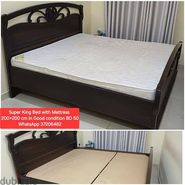 Super king ved with mattress and other items for sale 0