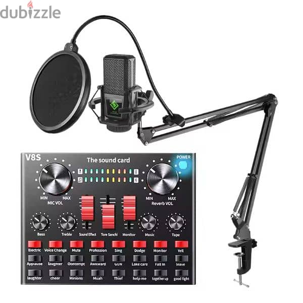 V8s Sound Card & BM800 Condenser Mic with Adjustable Digital Mixer 32 1