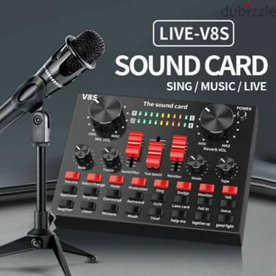 V8s Sound Card & BM800 Condenser Mic with Adjustable Digital Mixer 32