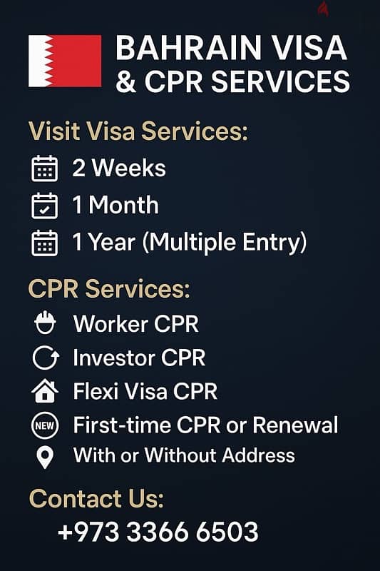 Bahrain CPR Services and Tourist Visa Services +973 3366 6503 ...