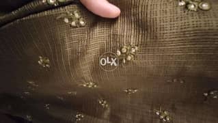Indian Kurta - long Indian shirt - olive green with gold embroidery 0