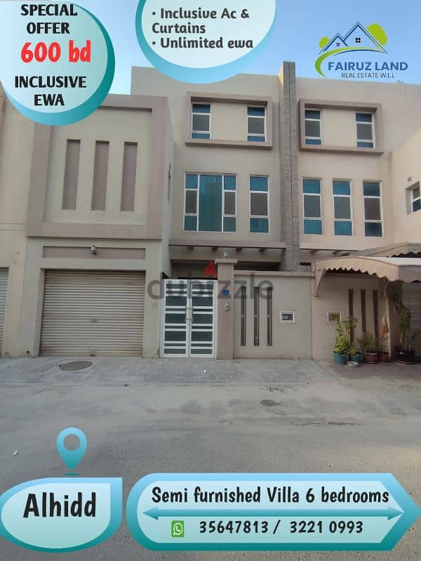 semi furniture villa for rent @ hidd 6 rooms 600 bd including ewa ...