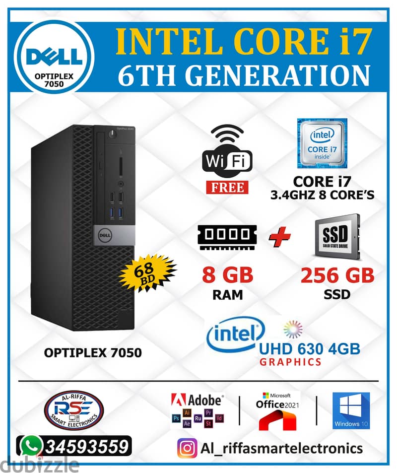 DELL Intel Core i7 6th GEN. Computer 3.4GHz Speed 8GB RAM 256GB M2 SSD ...