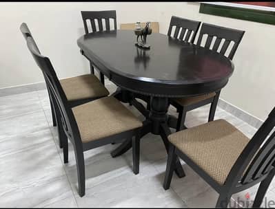 Dining room solid wood dark brown table with 6 chair, 135 cm x 95 cm