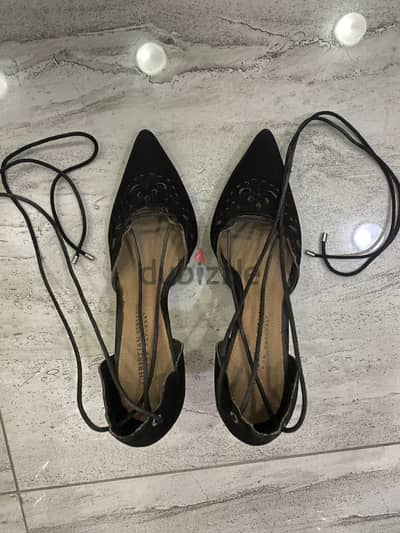 Christian Siriano black pumps, wrap around ankle laces.