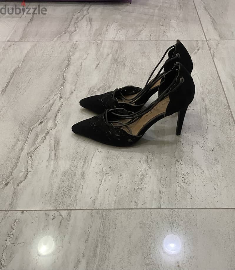 Christian Siriano black pumps, wrap around ankle laces. 1