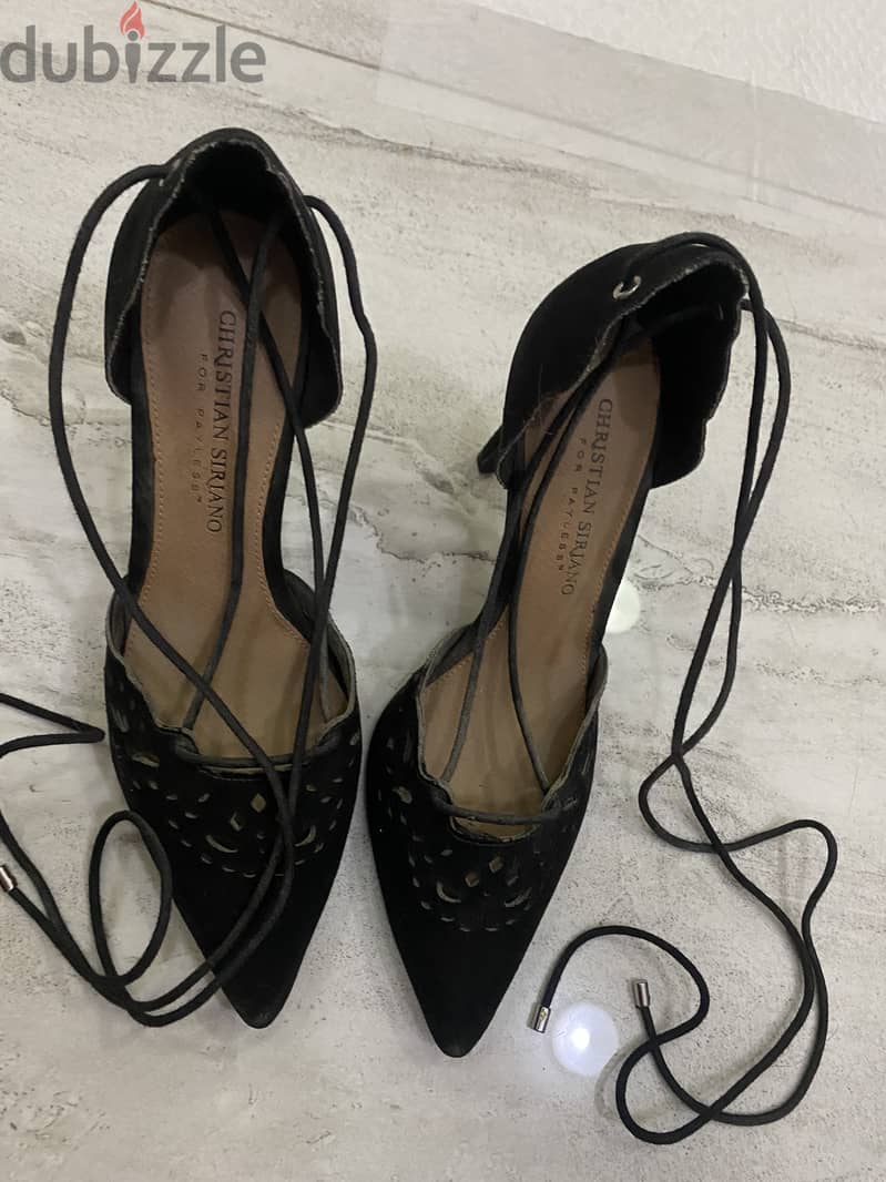 Christian Siriano black pumps, wrap around ankle laces. 2