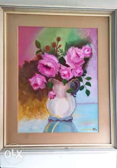 40*30 oil on canvas. Original pink roses hand made by arabian Artist . 0
