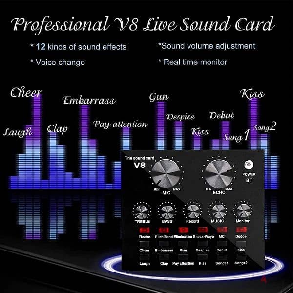 V8 Live Sound Card Kit with Microphone, Sound Card Audio Set 2