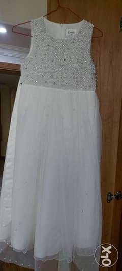 White party wear dress for girls with heavy pearl work 0