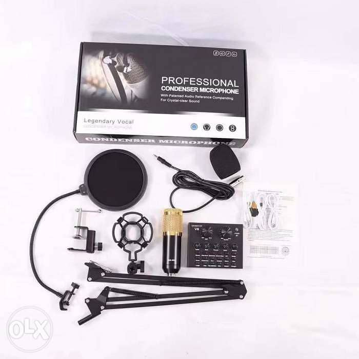 V8 sound card +professional condenser microphone and stand 0