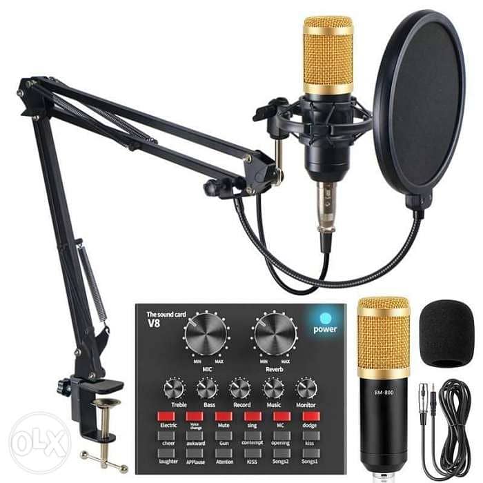 V8 sound card +professional condenser microphone and stand 2