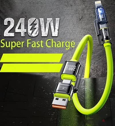 240W MAX 2 meter 4-In-1 Quick Charge Cable, 2-In-2 Charging Wire