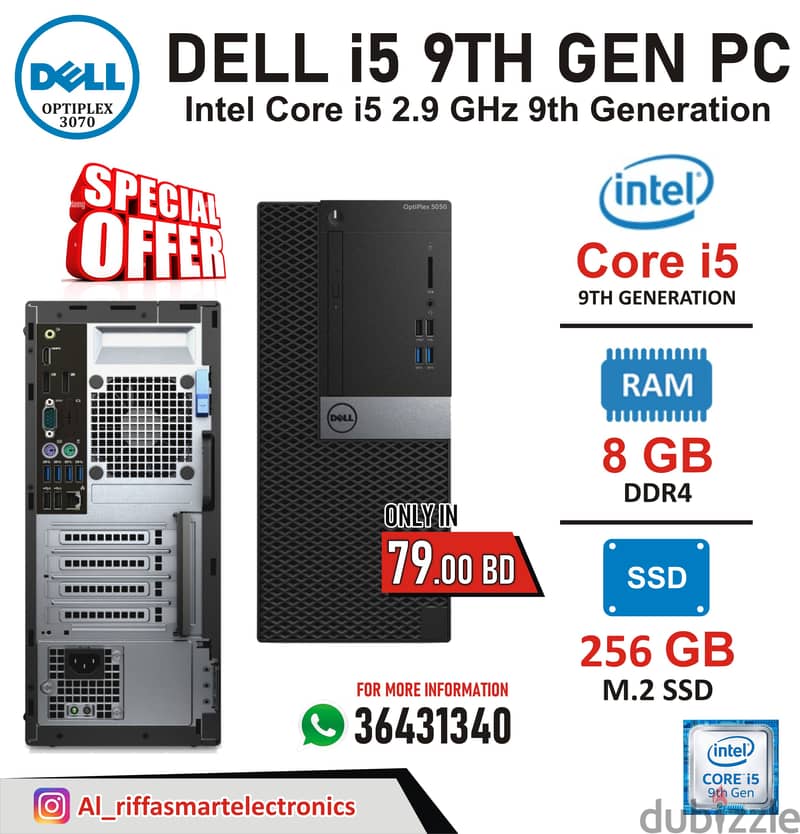 Special Offer DELL i5 9th Generation Computer 8GB DDR4 RAM + 256GB M. 2 ...